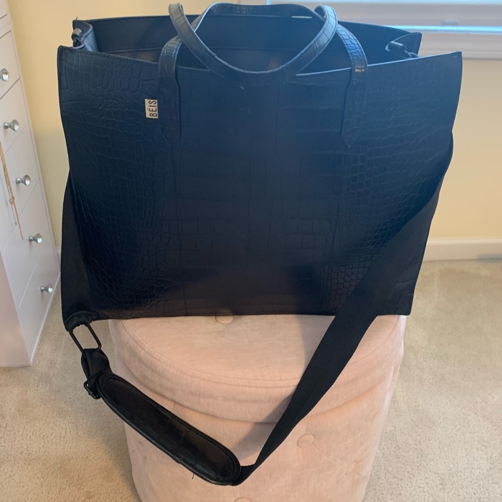 Beis Black Tote Bag with Detachable Strap